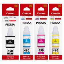 BOUTEILLE D'ENCRE CANON 490 - PACK DE 4 BOUTEILLES (NOIR-BLEU-JAUNE-ROUGE)